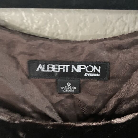 Albert Nipon Evening Tank Womens 8 Brown Crushed Velvet Crop Holiday Event Party - Picture 3 of 9